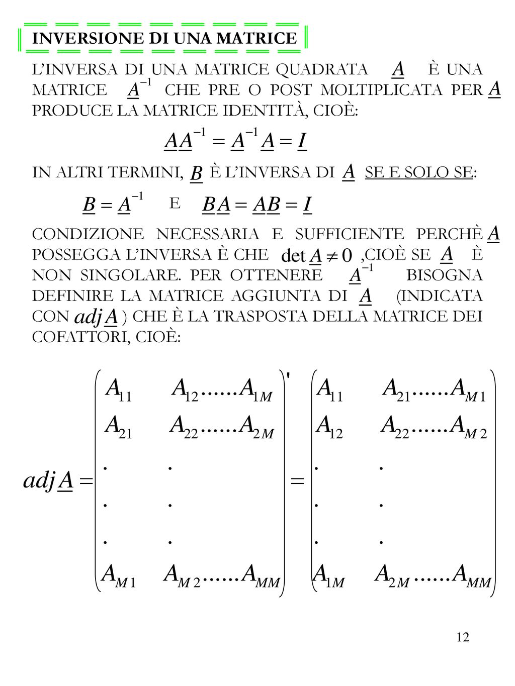 Richiami Di Algebra Matriciale Ppt Scaricare